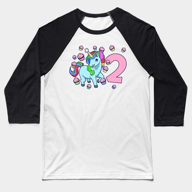 I am 2 with unicorn - girl birthday 2 years old Baseball T-Shirt by Modern Medieval Design